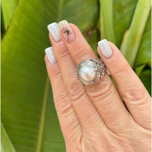 18K/SS Bali White Marble Pearl Wide Ring